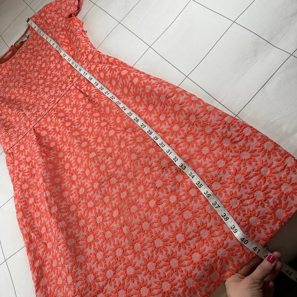 Boden Dress Women 10 Long Coral Orange Daisy Jacquard Floral Sheath Pockets - Picture 12 of 12